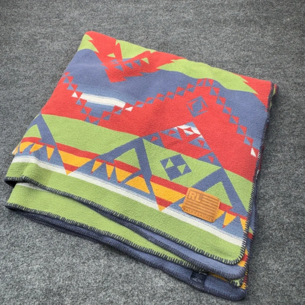 Vintage Polo Ralph Lauren Southwestern Aztec Blanket King Green Heavy Camp 90s